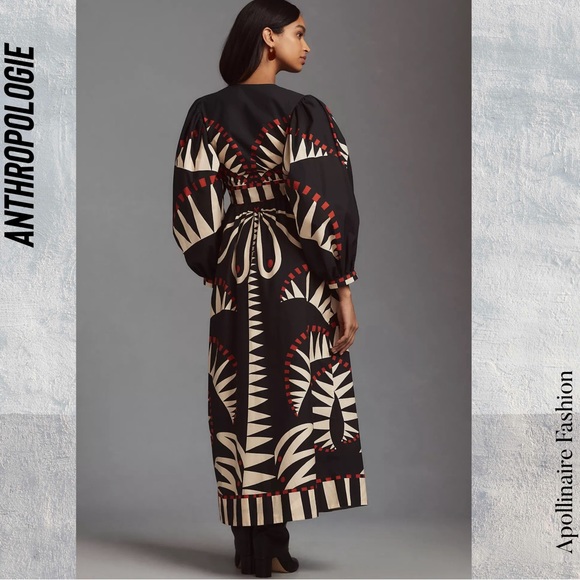 FARM RIO COCONUT GROVE MAXI DRESS WITH PUFF SLEEVES MEDIUM NWT BLACK COMBO - Picture 5 of 11